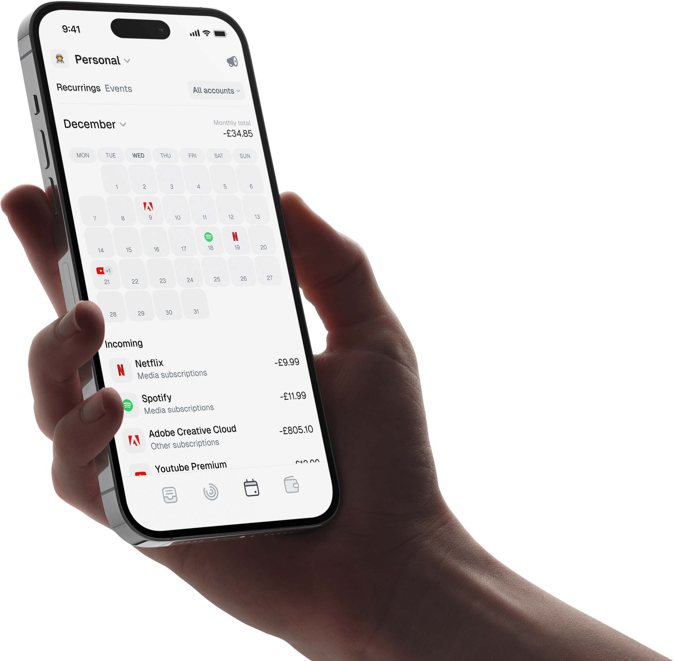 Centwise calendar screen